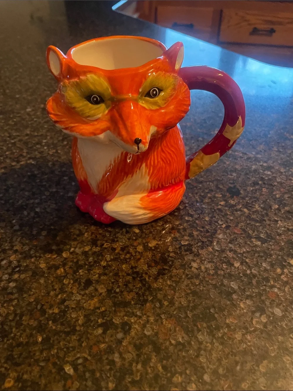 Pier 1 Fall Fox Coffee Mug Handpainted Dolomite 3D Brown/Orange 5”